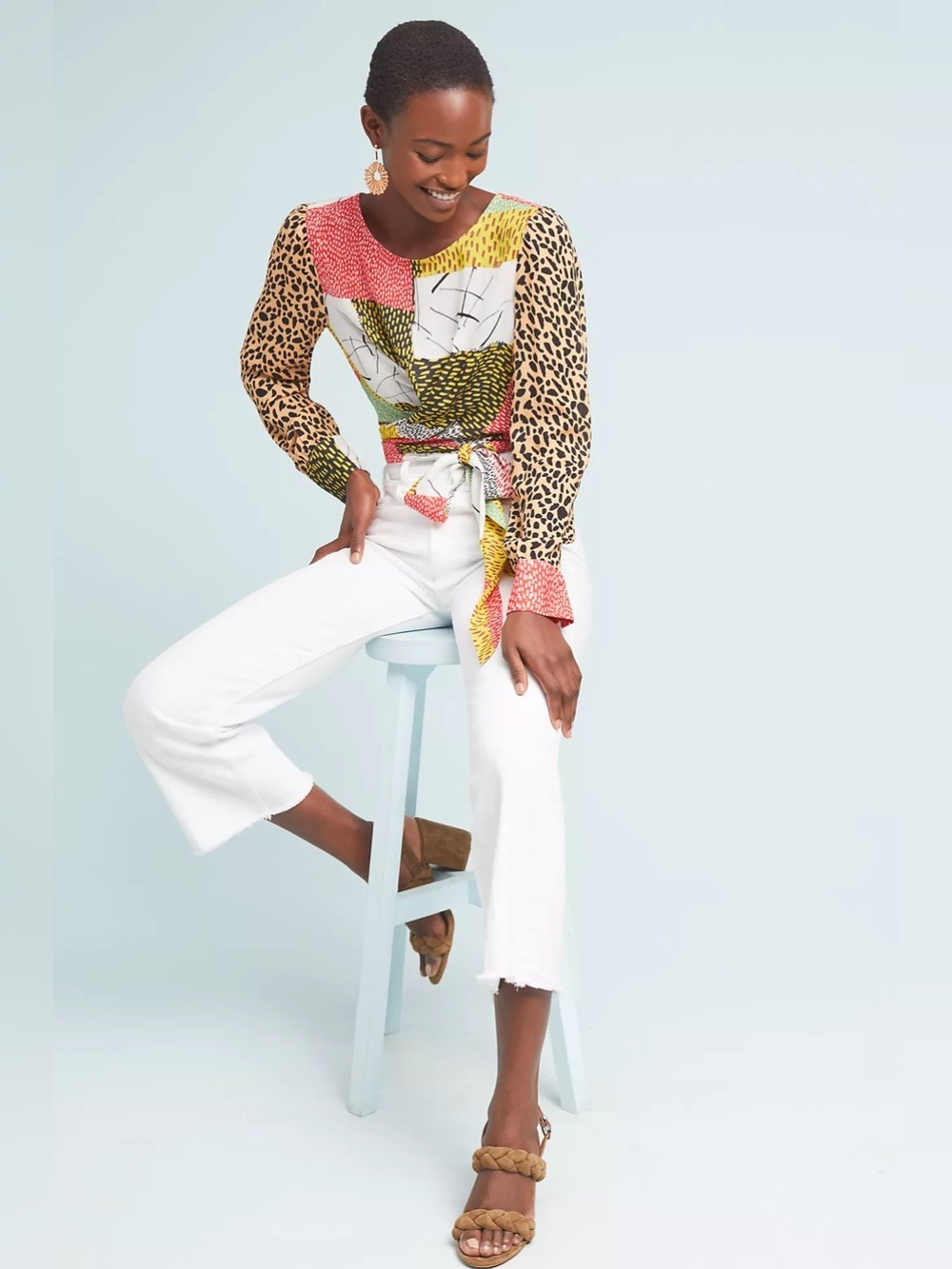 Anthropologie BI-nk Leopard Patchwork Blouse Size Medium